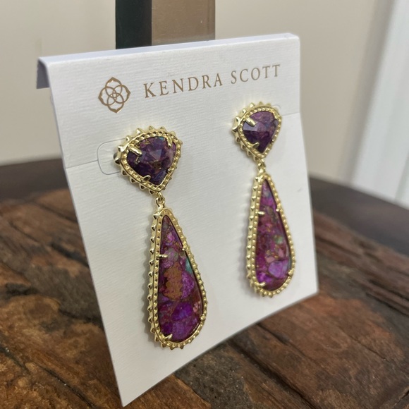 NWT Kendra Scott Payton Drop Earrings - Bronze Veined Purple Turquoise Magnesite - Picture 3 of 5